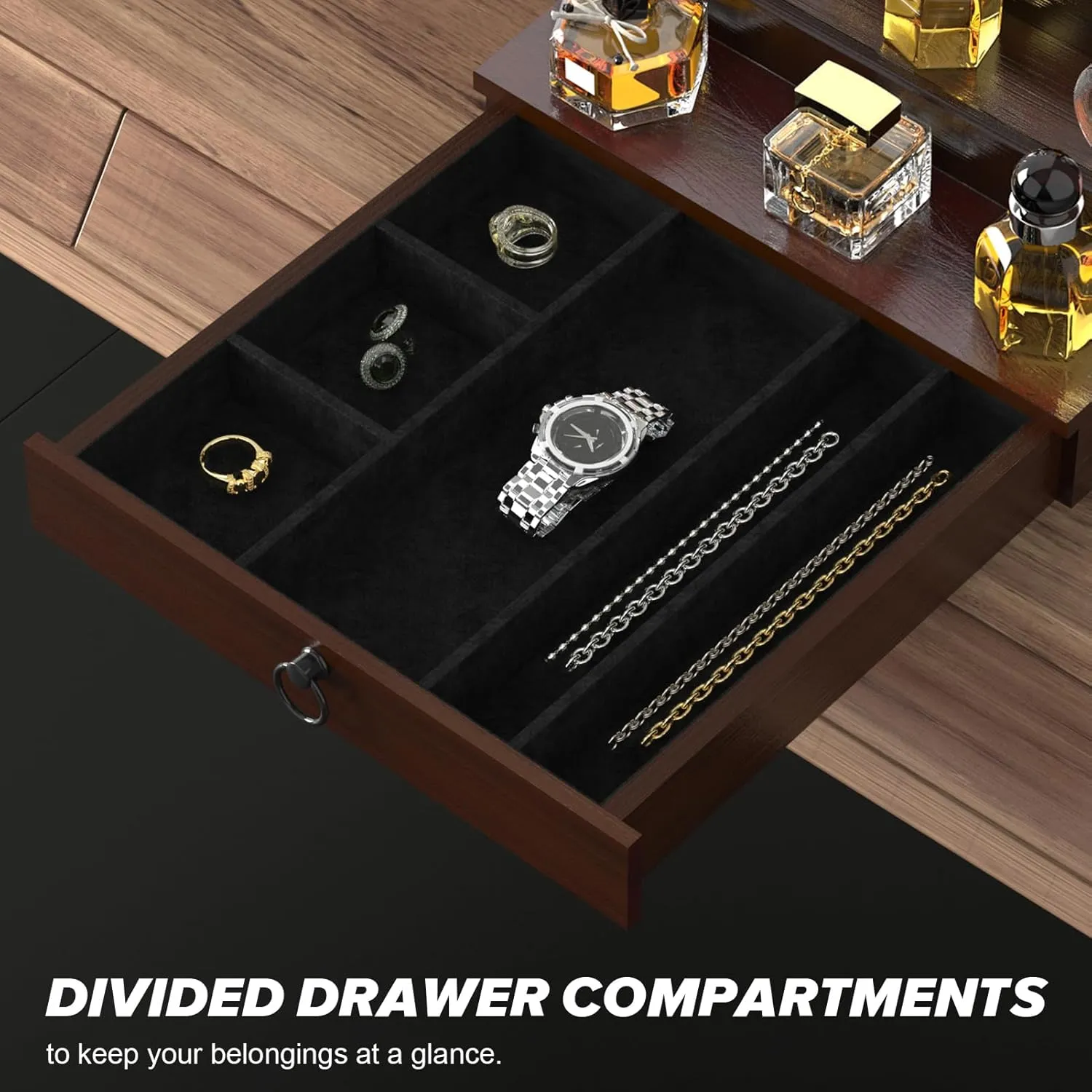 Cologne Organizer for Men, 4 Tier Wood Perfume Organizer with Felt Lining Drawer and Hidden Compartment, Perfume Display Holder, A Gift for Men