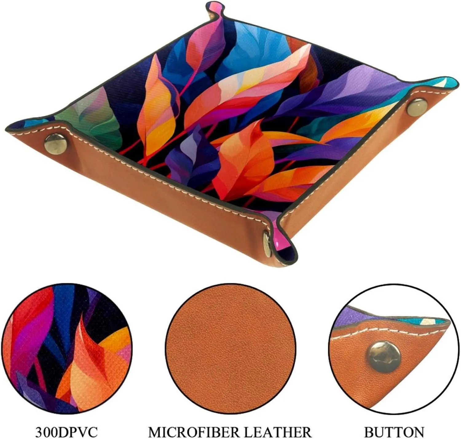 Colorful Plant Leaves Stacking Jewelry Organizer Trays, Desk Drawer Organizer Tray for Earrings, Bracelets, Rings, Small and Stylish