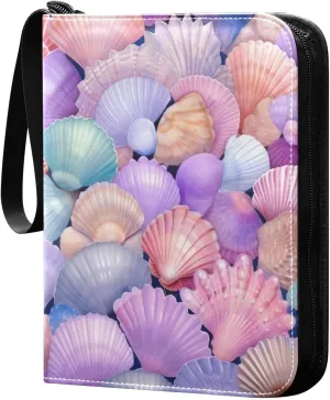 Colorful Seashells Card Binder 4-Pockets, 400 Pockets Card Holder with 50 Removable Sleeves, Trading Card Collector Zipper Album Holder, Collector Album
