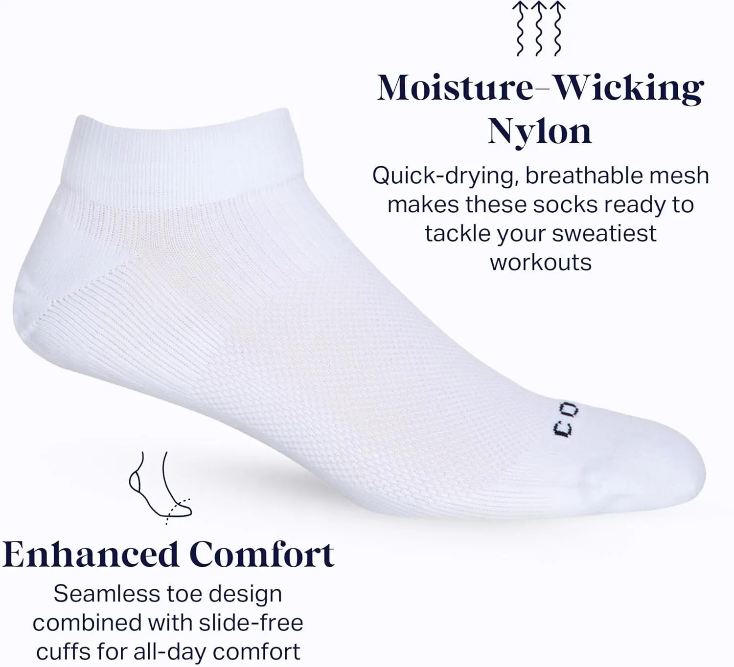 Comrad 3-Pack Nylon Ankle Compression Socks with Targeted Arch Compression
