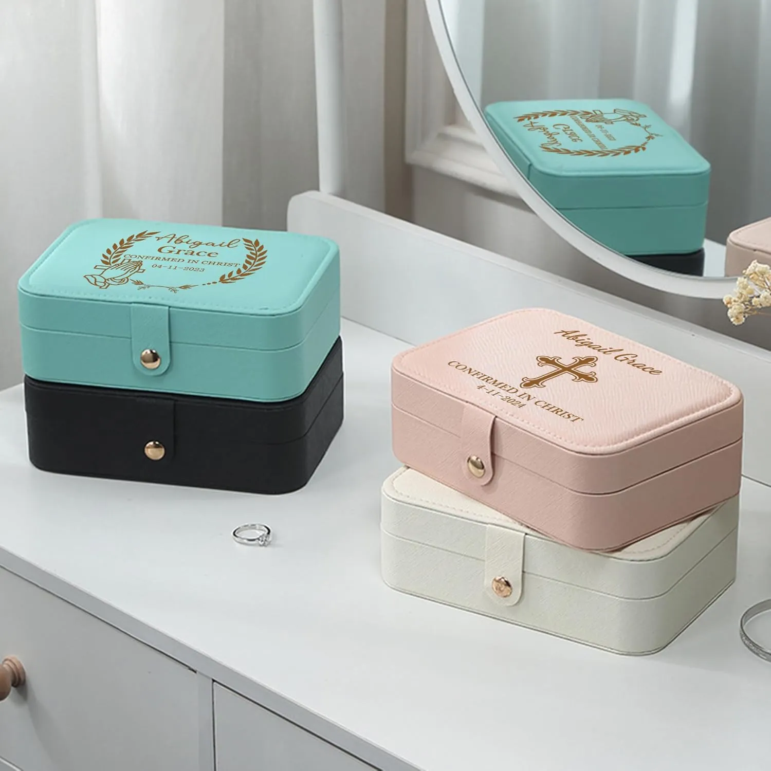 Confirmation Gifts for Teen Girls Teenagers Personalized Jewelry Box Organizer Custom Name Date Cross, Confirmation Gifts for Women Customized Travel Jewelry Case Confirmation Keepsake