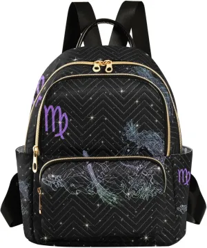 Constellation Zodiac Sign Virgo Mini Backpack for Women, LightWeight Travel Backpack Purse Shoulder Bag Small Casual Daypack for Womens