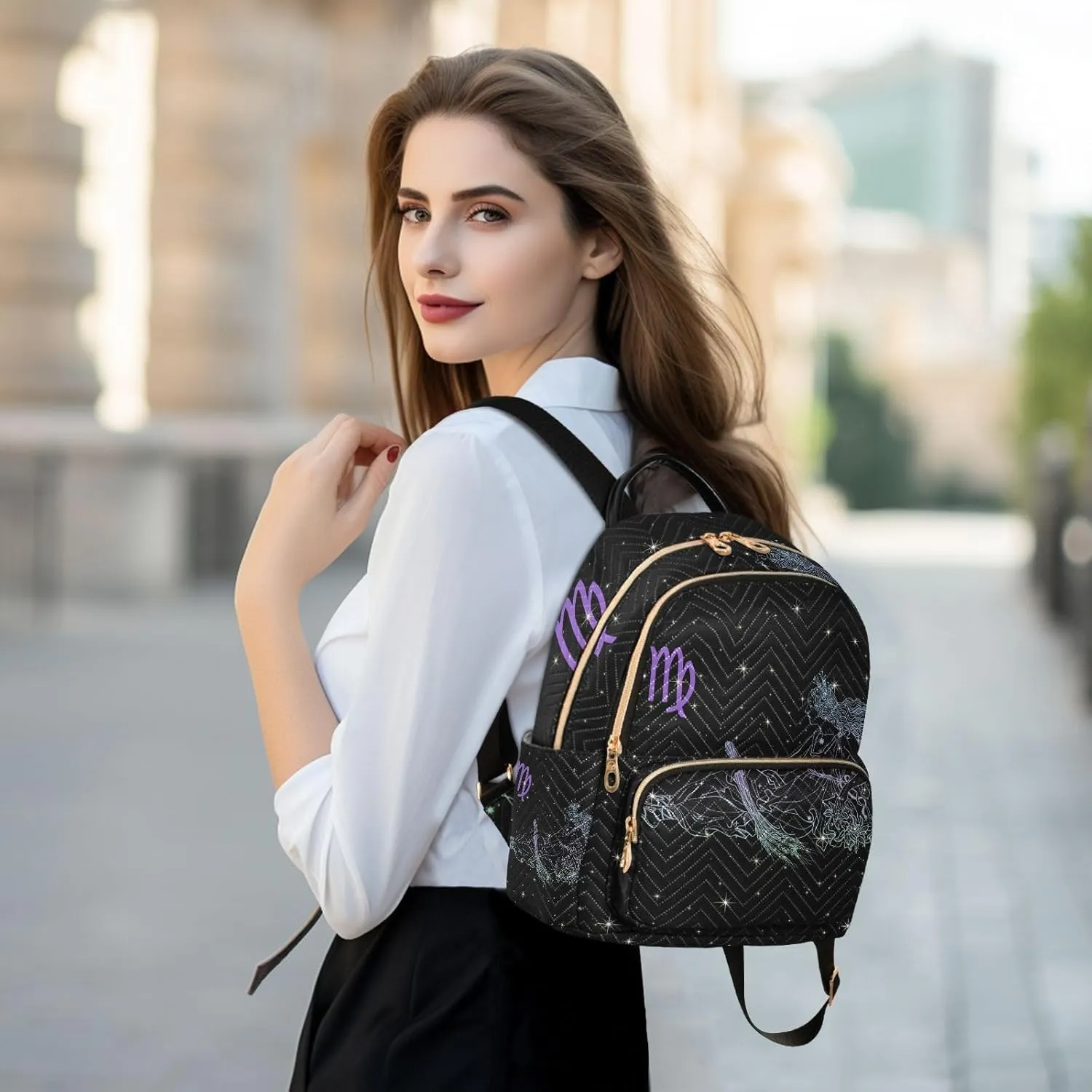 Constellation Zodiac Sign Virgo Mini Backpack for Women, LightWeight Travel Backpack Purse Shoulder Bag Small Casual Daypack for Womens