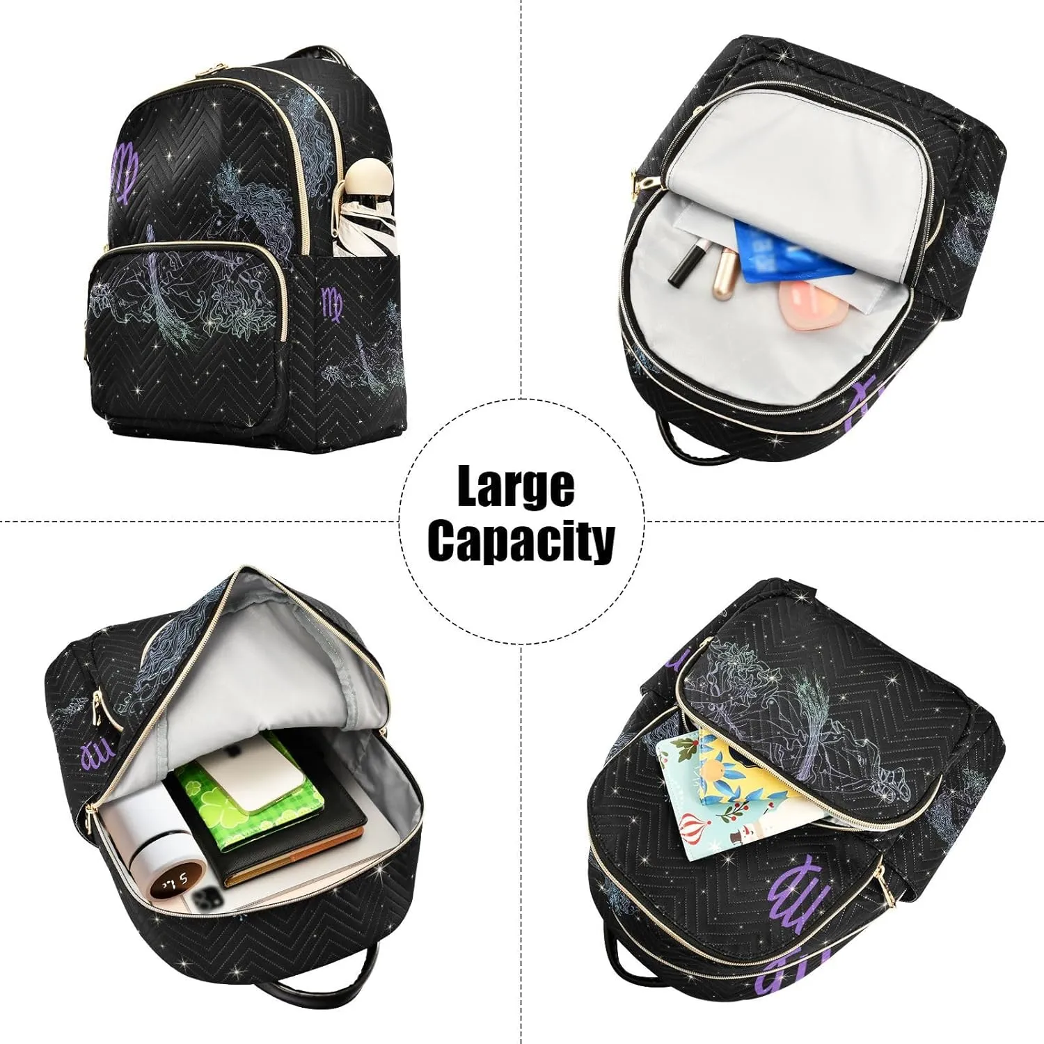 Constellation Zodiac Sign Virgo Mini Backpack for Women, LightWeight Travel Backpack Purse Shoulder Bag Small Casual Daypack for Womens