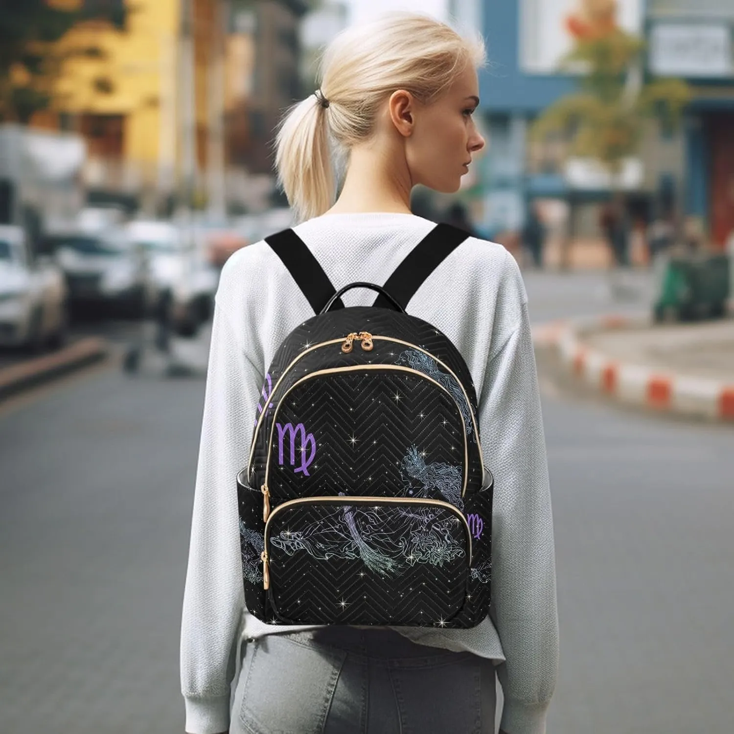 Constellation Zodiac Sign Virgo Mini Backpack for Women, LightWeight Travel Backpack Purse Shoulder Bag Small Casual Daypack for Womens