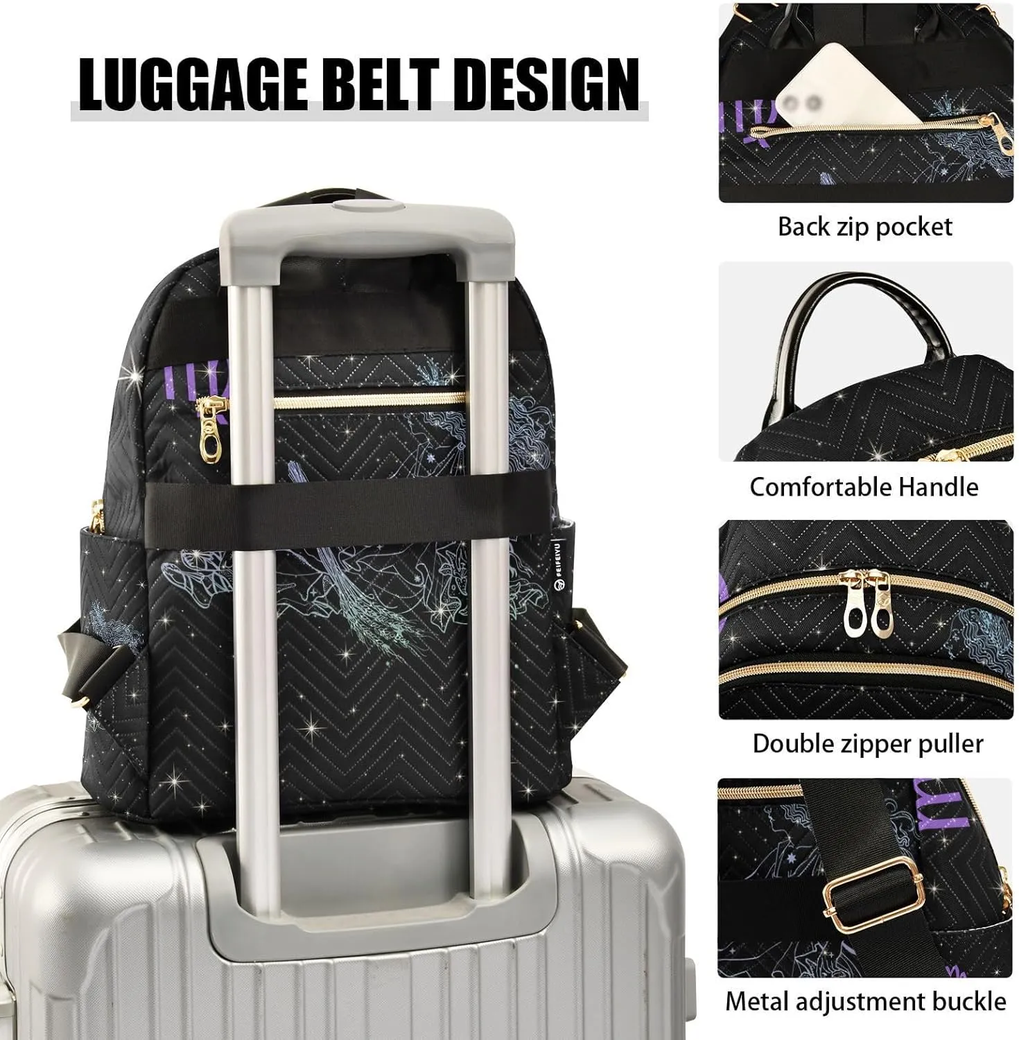 Constellation Zodiac Sign Virgo Mini Backpack for Women, LightWeight Travel Backpack Purse Shoulder Bag Small Casual Daypack for Womens