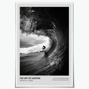 Cool Black and White Surfing Canvas Wall Art Surfer Wave Photography Poster Coastal Minimalist Ocean Print Beach House Decor Motivational Men Surf Room Tropical Pictures Painting 16x24inch Unframed
