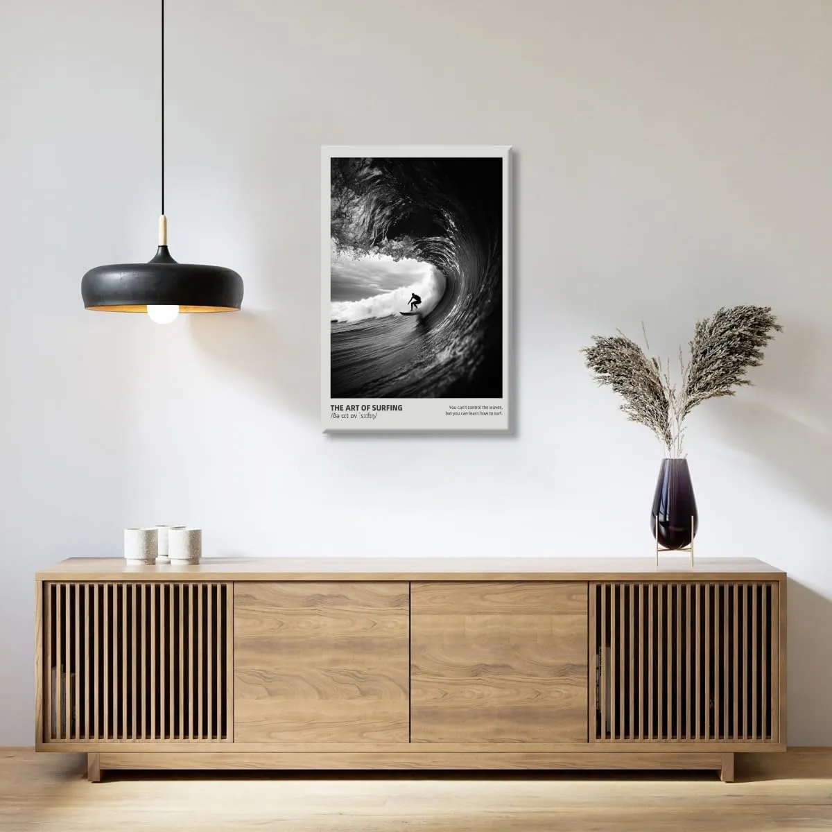 Cool Black and White Surfing Canvas Wall Art Surfer Wave Photography Poster Coastal Minimalist Ocean Print Beach House Decor Motivational Men Surf Room Tropical Pictures Painting 16x24inch Unframed