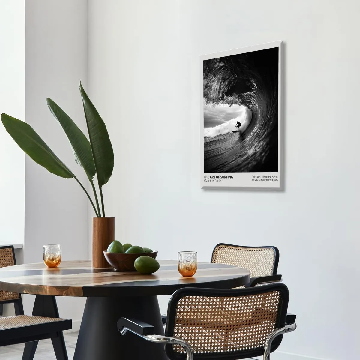 Cool Black and White Surfing Canvas Wall Art Surfer Wave Photography Poster Coastal Minimalist Ocean Print Beach House Decor Motivational Men Surf Room Tropical Pictures Painting 16x24inch Unframed