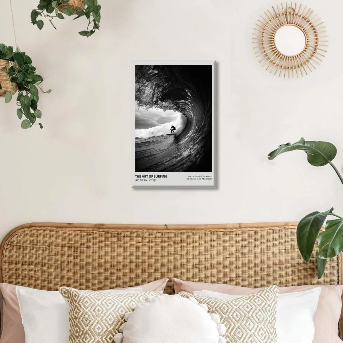 Cool Black and White Surfing Canvas Wall Art Surfer Wave Photography Poster Coastal Minimalist Ocean Print Beach House Decor Motivational Men Surf Room Tropical Pictures Painting 16x24inch Unframed