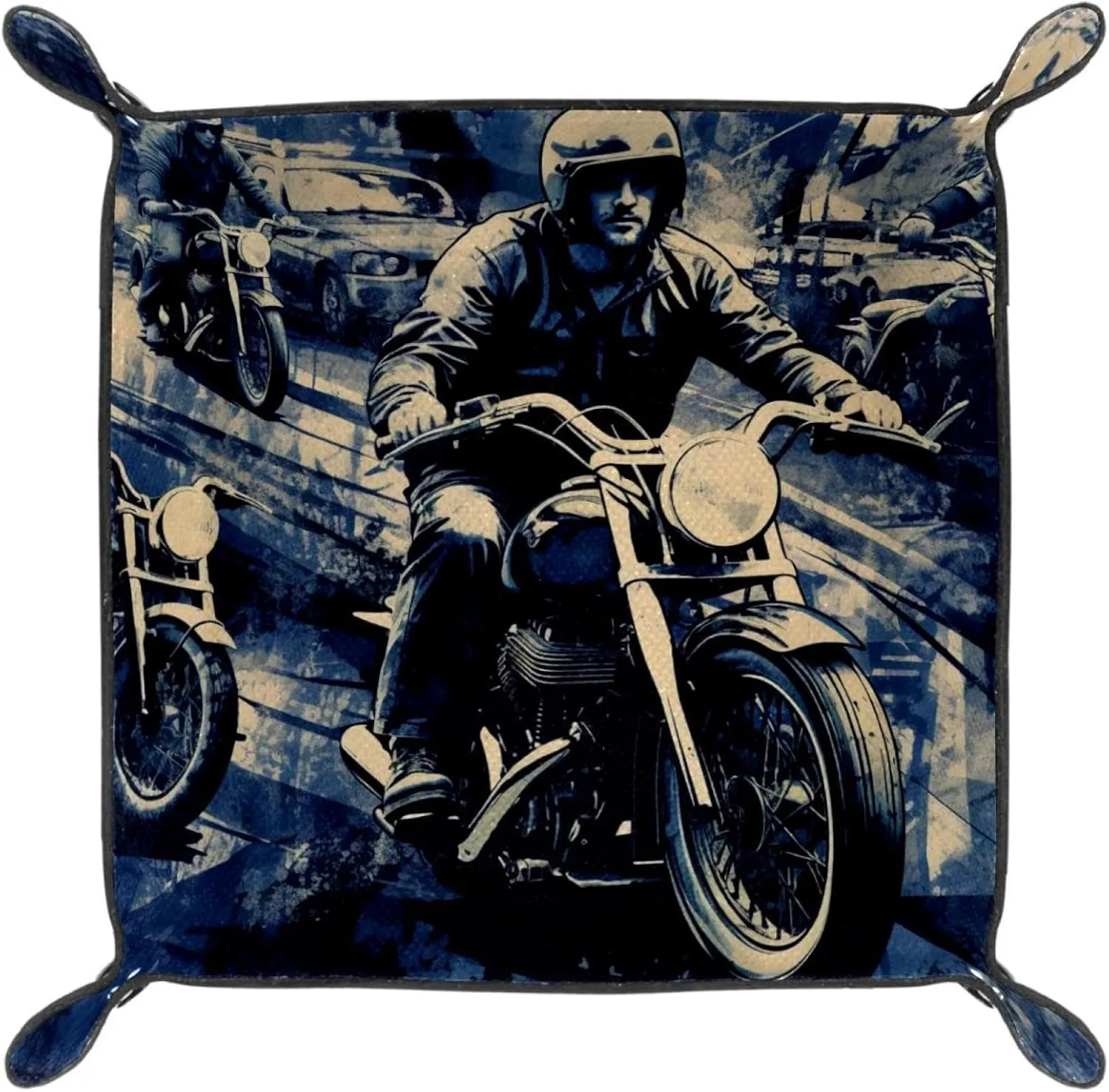 Cool Motorcyclist Stacking Jewelry Organizer Trays, Desk Drawer and Dresser Organizer for Women and Girls, 20.5x20.5cm, snh-001
