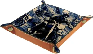 Cool Motorcyclist Stacking Jewelry Organizer Trays, Desk Drawer Organizer Tray for Earrings, Bracelets, Rings, Key Tray for Entryway Table, Small Table Tray for Decorative Storage, 16x16cm