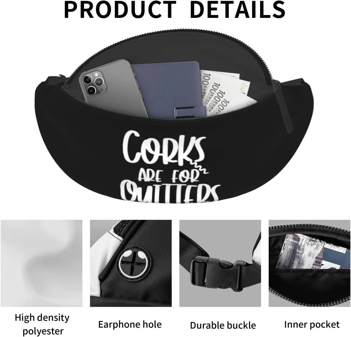 Corks Are For Quitters Adjustable Leisure Waistpack Outdoor Sports Running Waistpack Travel Phone Bag