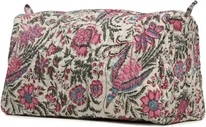 Cotton Hand Block Floral Print Toiletry Bag For Women Make Up Cosmetic Bag Jewelry Organizer Kit Storage Case Travel Accessories Essential Toiletries Purse Pouch (Multi - Set of 3, Small Medium Large)
