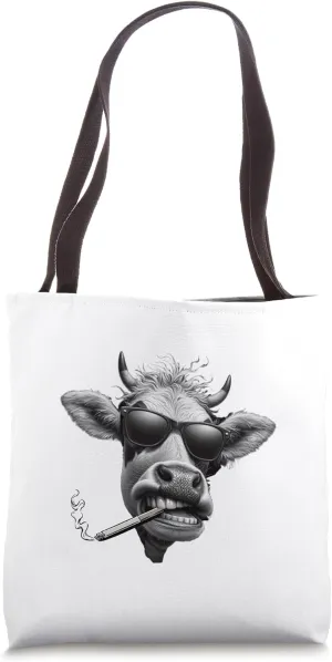 Cow With Sunglasses stylish Animal Zoo Lover Fun Tote Bag