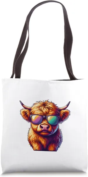 Cow With Sunglasses stylish Animal Zoo Lover Fun Tote Bag