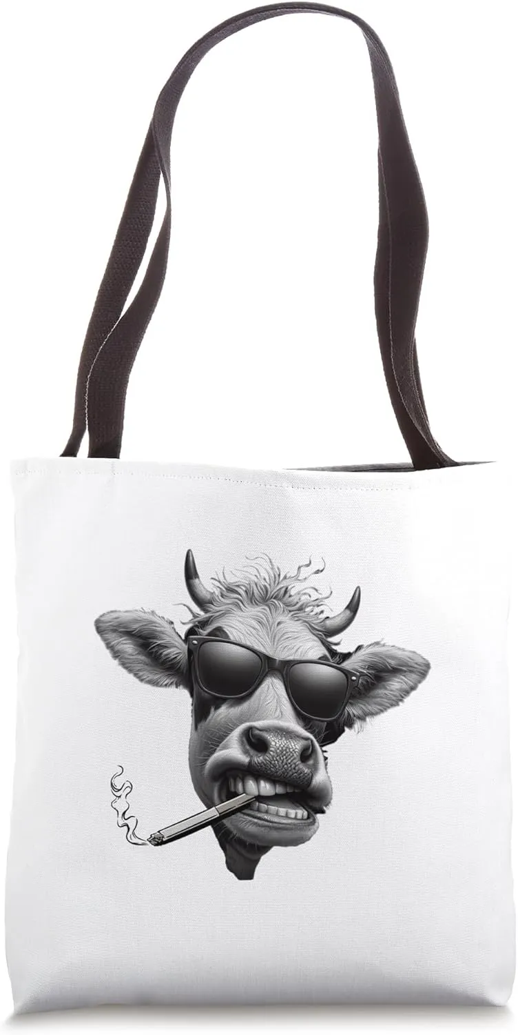 Cow With Sunglasses stylish Animal Zoo Lover Fun Tote Bag