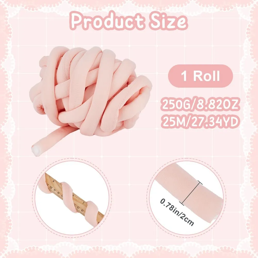 CRASPIRE 27Yds Chunky Cotton Yarn Jumbo Tube Yarn Hand Knitting Giant Thick Bulky Fluffy Thread Crocheting 0.55 Lb Soft Polyester Lush Velvet Fabric Yarn for Handbags Pillow Blankets Crafts Pink Peach