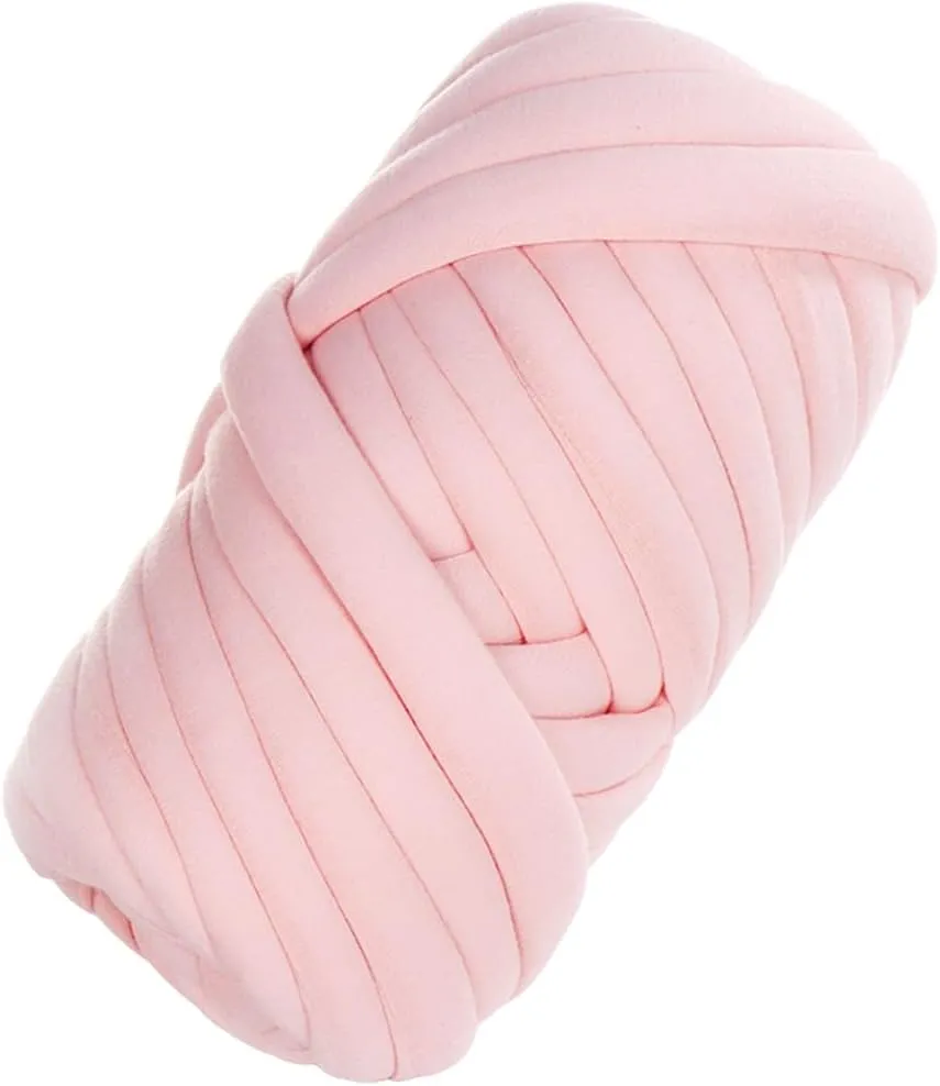CRASPIRE 27Yds Chunky Cotton Yarn Jumbo Tube Yarn Hand Knitting Giant Thick Bulky Fluffy Thread Crocheting 0.55 Lb Soft Polyester Lush Velvet Fabric Yarn for Handbags Pillow Blankets Crafts Pink Peach