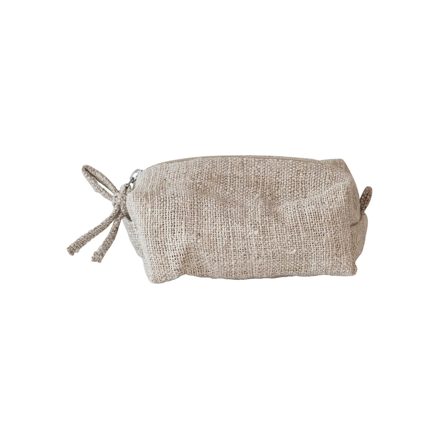 Creative Co-Op Woven Hemp Fiber Zip Pouch with Handle and Cotton Lining, Natural