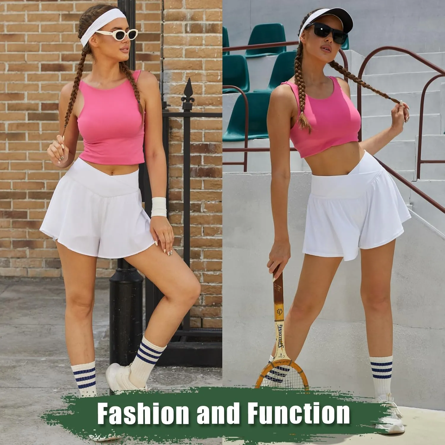 Crossover Flowy Shorts for Women 2 in 1 Athletic Butterfly Running Shorts Tennis Gym Workout Skort with Pocket