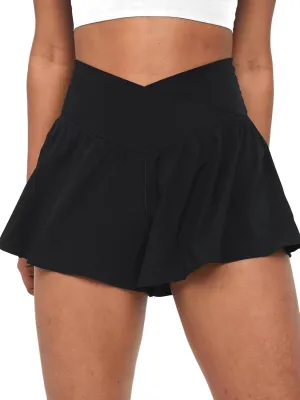 Crossover Flowy Shorts for Women 2 in 1 Athletic Butterfly Running Shorts Tennis Gym Workout Skort with Pocket