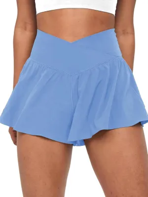 Crossover Flowy Shorts for Women 2 in 1 Athletic Butterfly Running Shorts Tennis Gym Workout Skort with Pocket