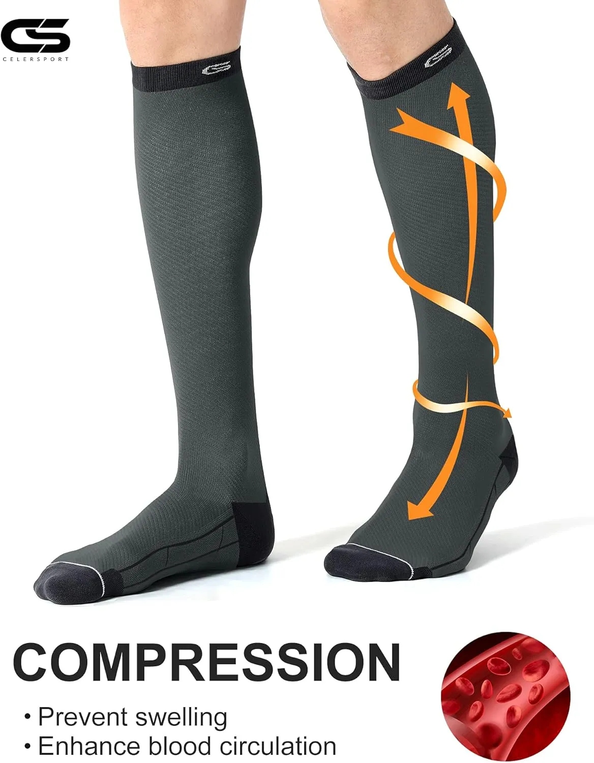 CS CELERSPORT 3 Pairs Compression Socks 20-30mmHg for Men Running Athletic Support Socks