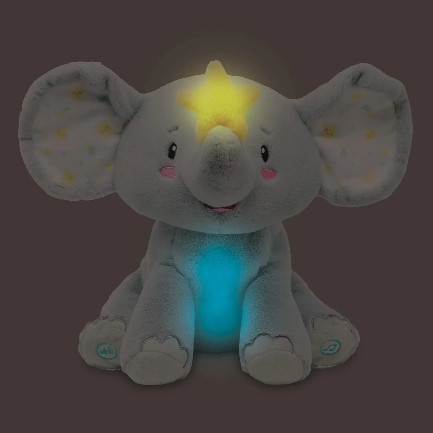 Cuddle Barn - Twinkling Starlight | Animated Musical Elephant Stuffed Animal Baby Plush Toy with Soothing Light and Volume Control Plays 15 Minutes of Lullabies, 11 inches