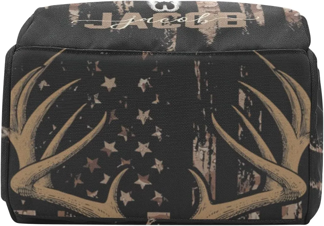 Custom Diaper Bag Backpack - Brown Camo Flag Deer Baby Girl Diaper Bag Backpack for Dad Boy Men with Name