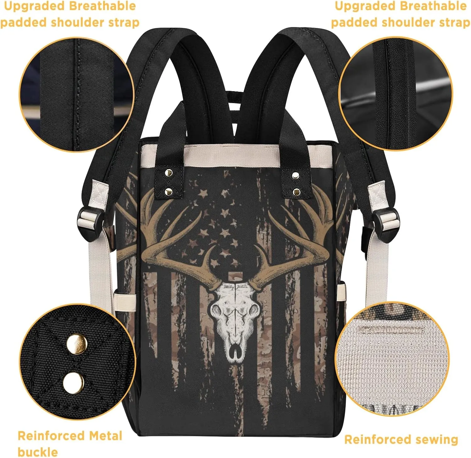 Custom Diaper Bag Backpack - Brown Camo Flag Deer Baby Girl Diaper Bag Backpack for Dad Boy Men with Name