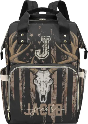 Custom Diaper Bag Backpack - Brown Camo Flag Deer Baby Girl Diaper Bag Backpack for Dad Boy Men with Name