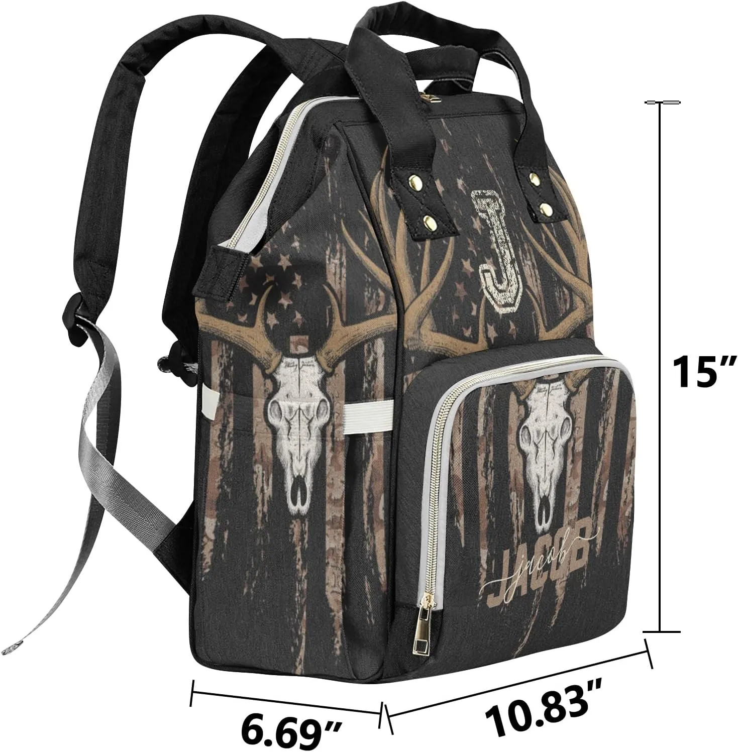 Custom Diaper Bag Backpack - Brown Camo Flag Deer Baby Girl Diaper Bag Backpack for Dad Boy Men with Name