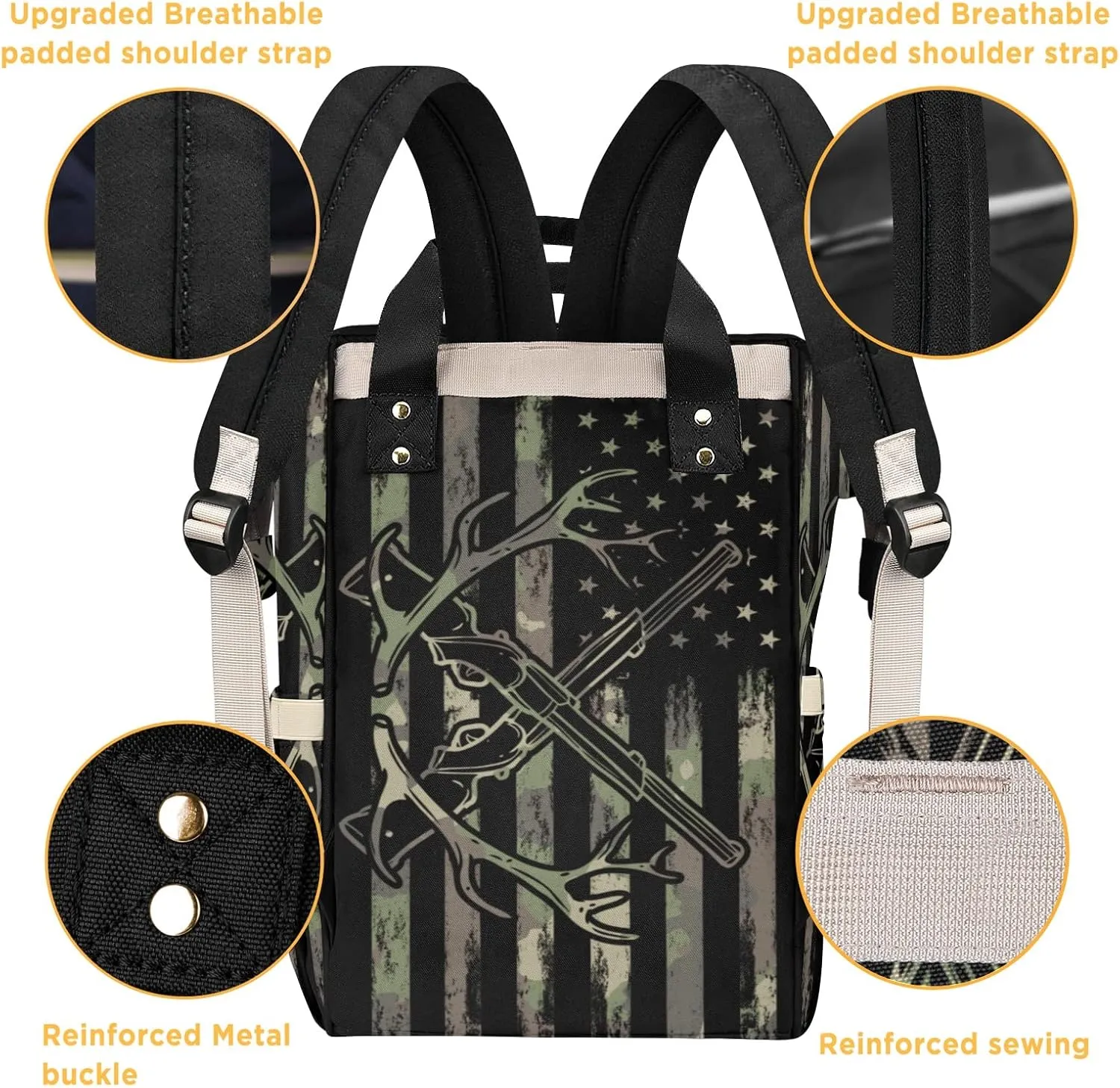 Custom Diaper Bag Backpack - Camo Flag Deer Black Baby Girl Diaper Bag Backpack for Dad Boy Men with Name