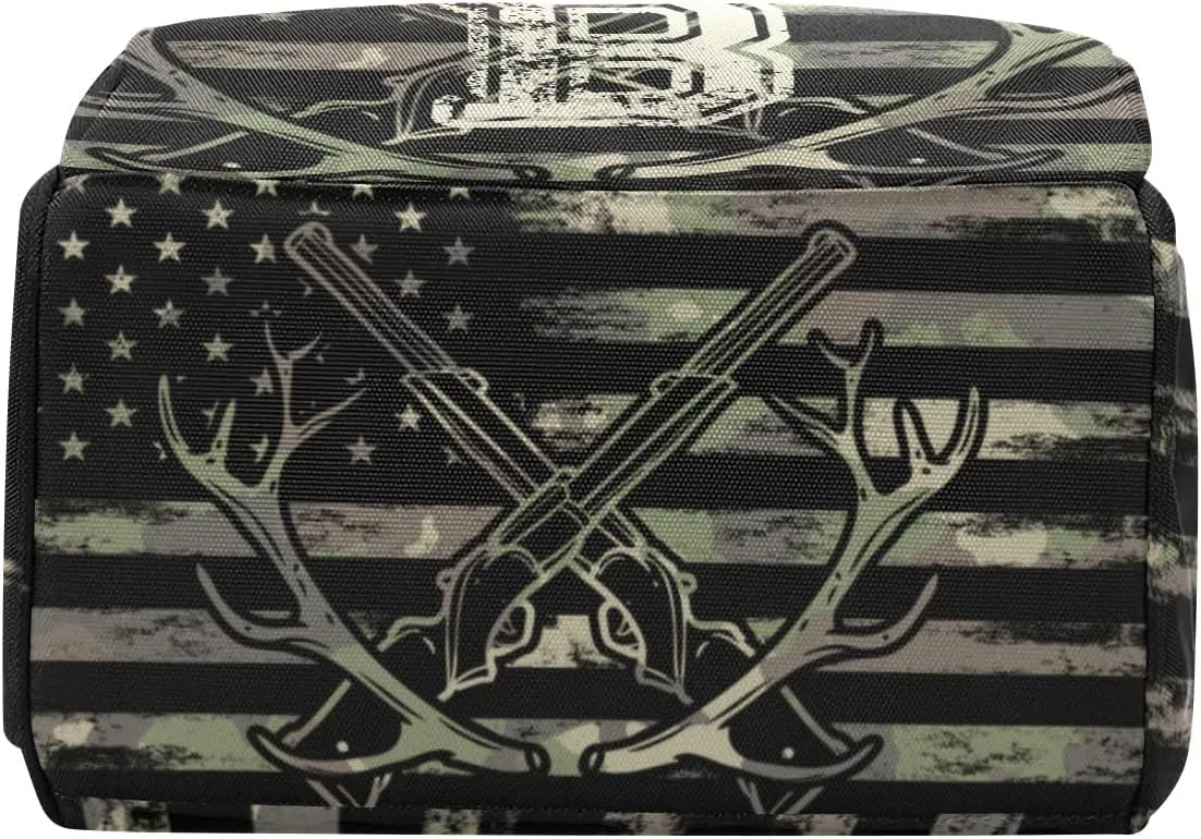 Custom Diaper Bag Backpack - Camo Flag Deer Black Baby Girl Diaper Bag Backpack for Dad Boy Men with Name