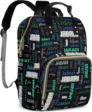Custom Diaper Bag Backpack for Moms with Name Personalized NameNursing Bag Insulated Pockets Daypack Travel Bag (Black Green 2), 16 inches