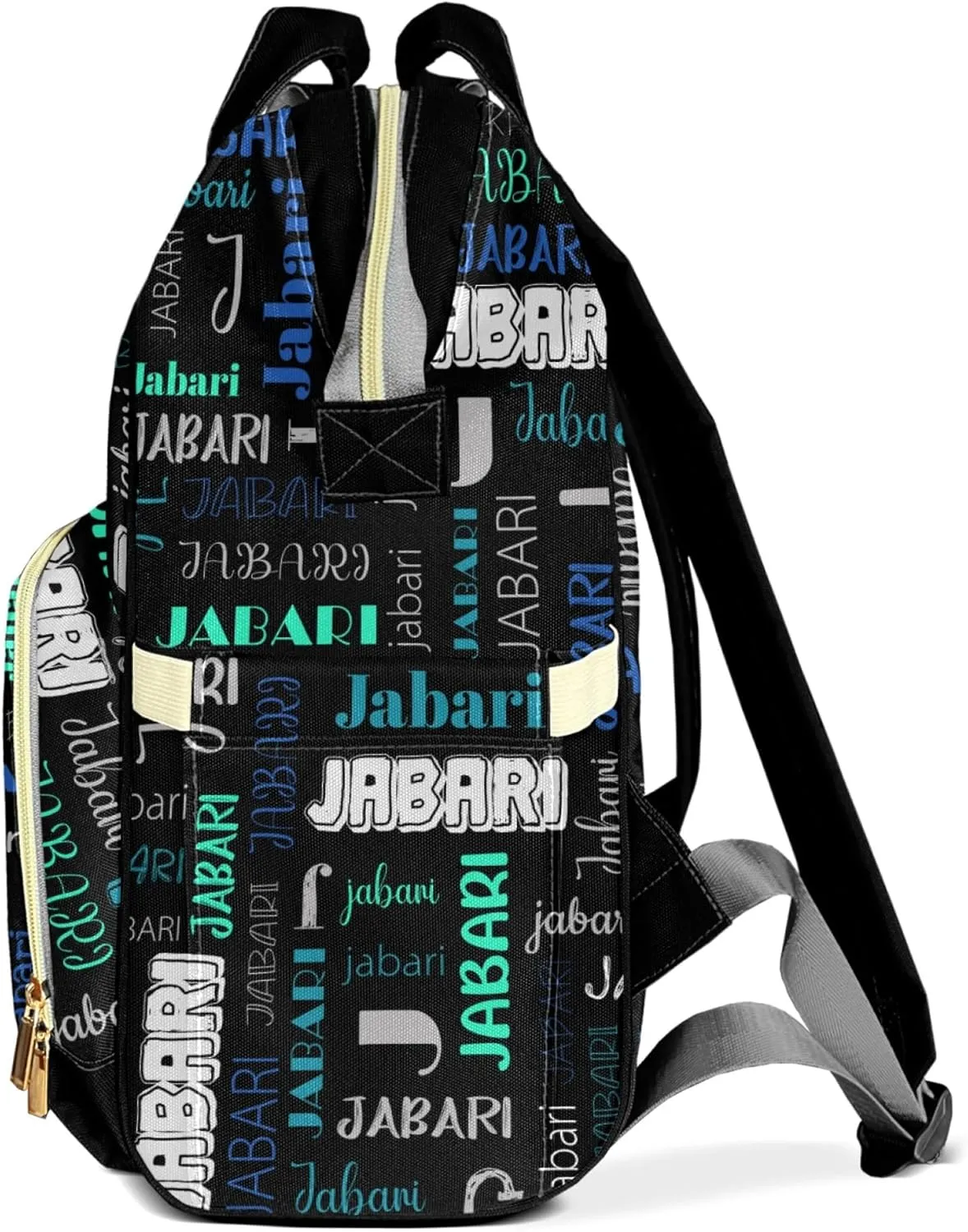 Custom Diaper Bag Backpack for Moms with Name Personalized NameNursing Bag Insulated Pockets Daypack Travel Bag (Black Green 2), 16 inches