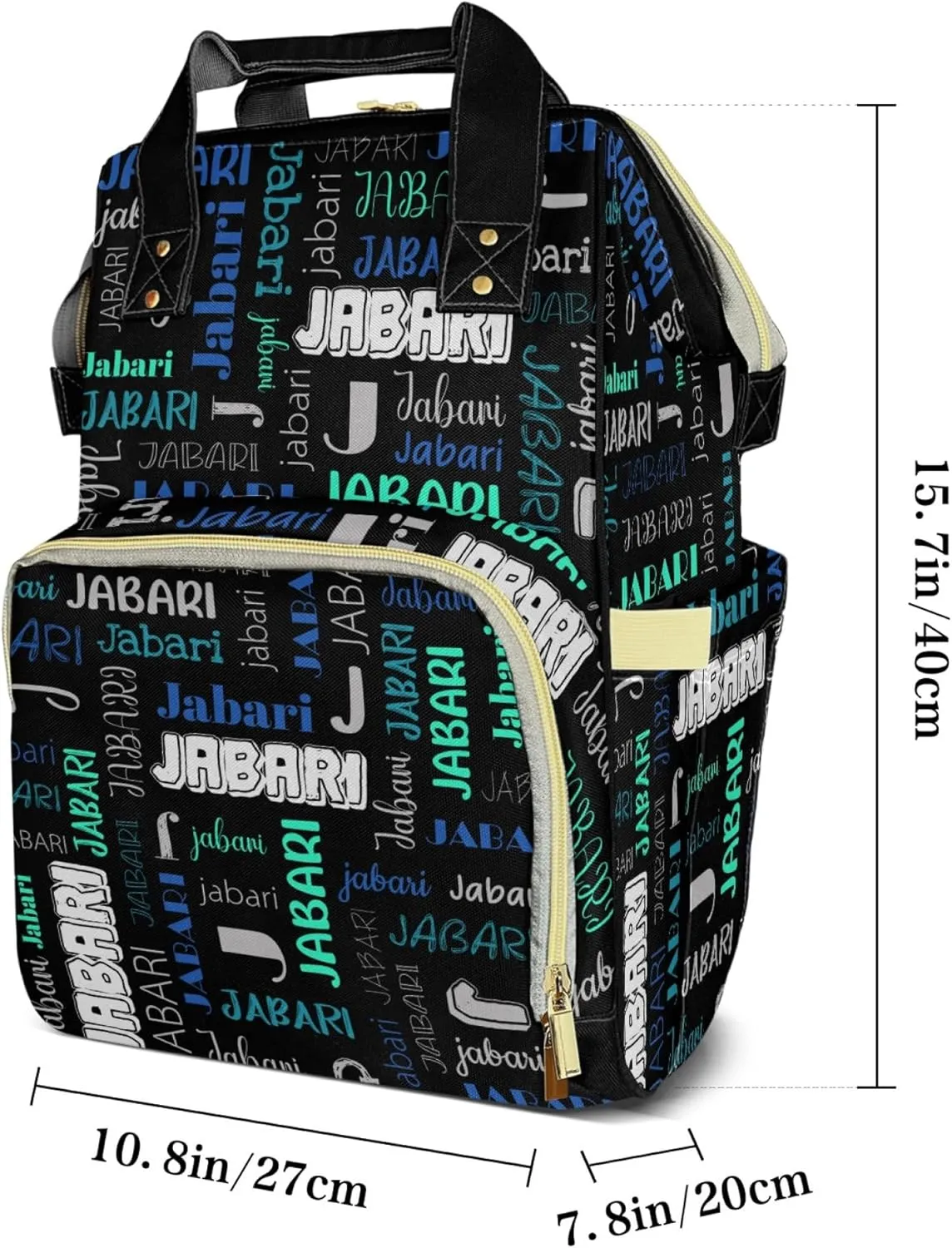 Custom Diaper Bag Backpack for Moms with Name Personalized NameNursing Bag Insulated Pockets Daypack Travel Bag (Black Green 2), 16 inches