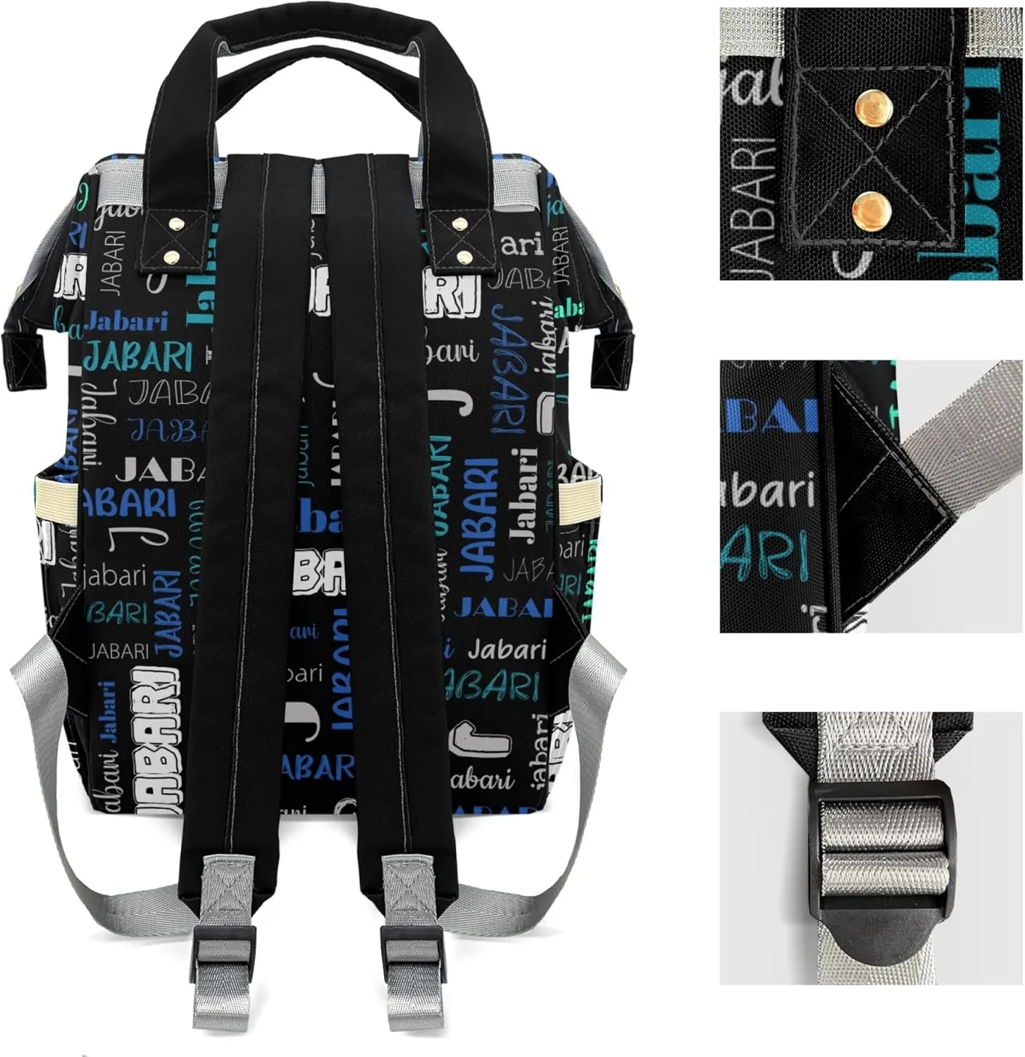 Custom Diaper Bag Backpack for Moms with Name Personalized NameNursing Bag Insulated Pockets Daypack Travel Bag (Black Green 2), 16 inches