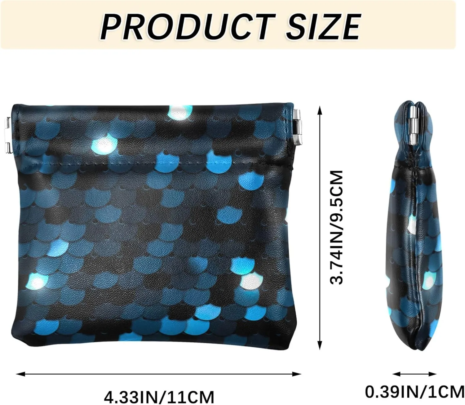 Custom Leather Coin Purse for Men Women Blue Sequined Texture Eps10 Squeeze Change Bag Card Pouch