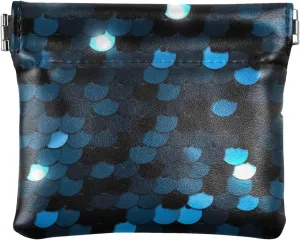 Custom Leather Coin Purse for Men Women Blue Sequined Texture Eps10 Squeeze Change Bag Card Pouch