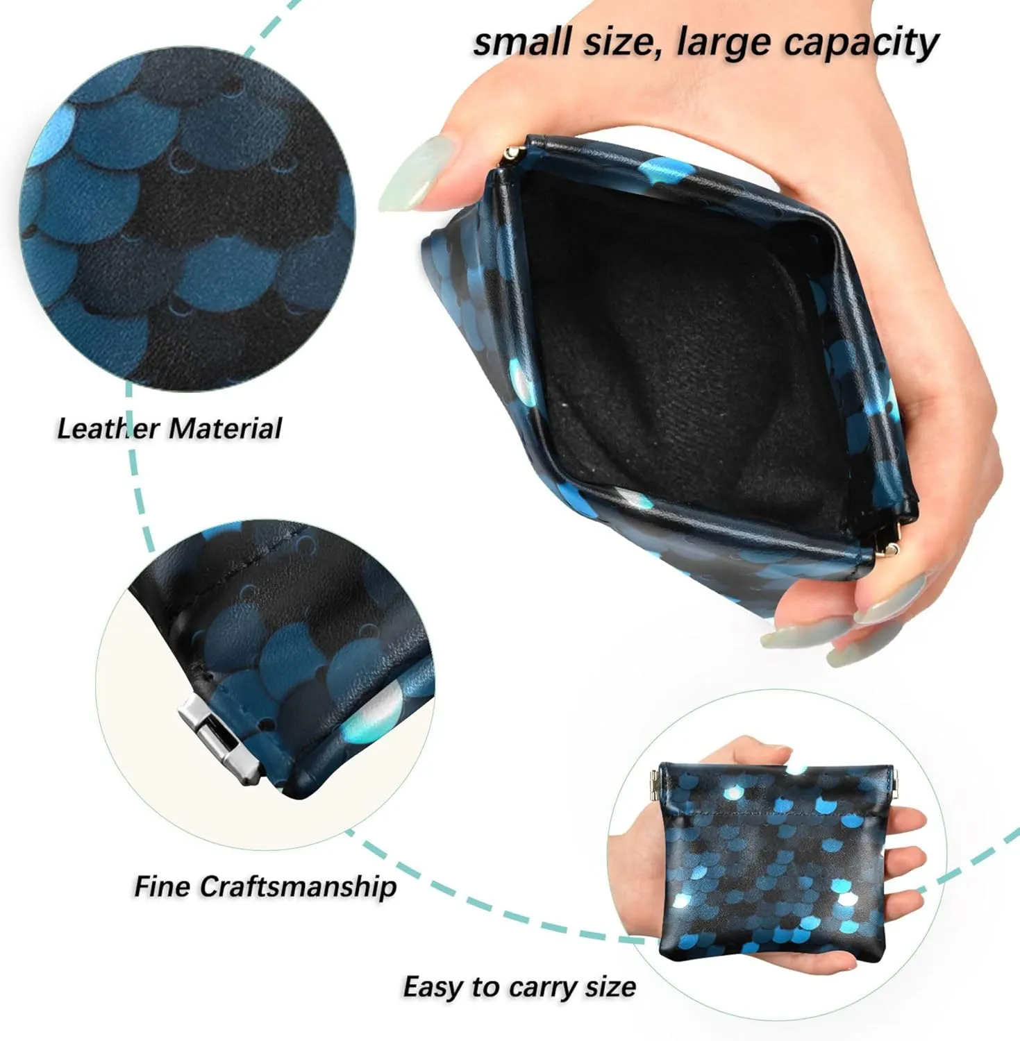 Custom Leather Coin Purse for Men Women Blue Sequined Texture Eps10 Squeeze Change Bag Card Pouch
