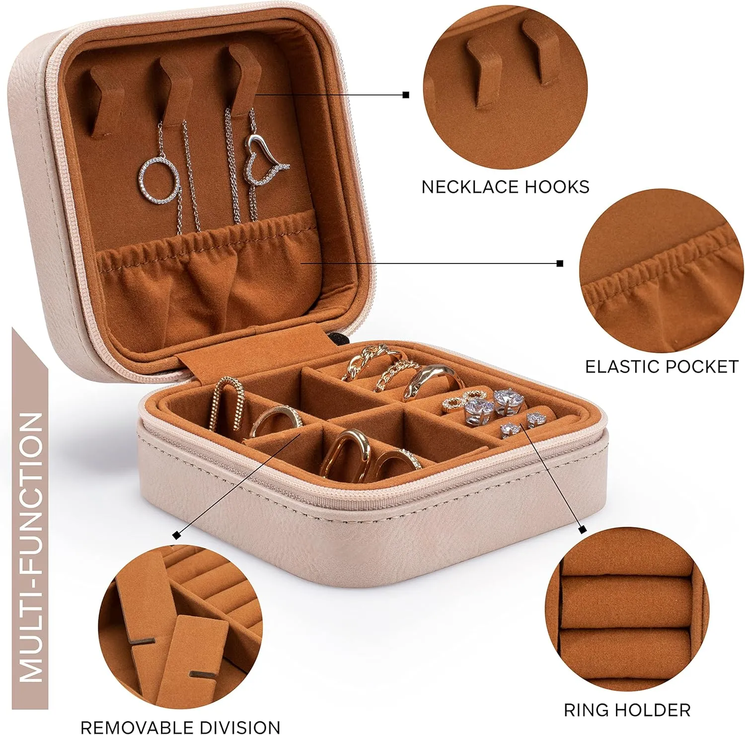 Custom Leather Jewelry Box w/Name & Birth Flower Month - Birthday Gifts for Women, Personalized Jewelry Travel Case - Customized Jewelry Organizer Box, Mom Birthday Gifts - Pink