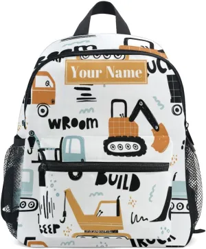 Custom Preschool Backpack with Chest Strap,Personalized Backpack with Name/Text Daycare Bag,Funny Construction Transport Car Nursery Bag Diaper Bag,S, Multi 16, One Size