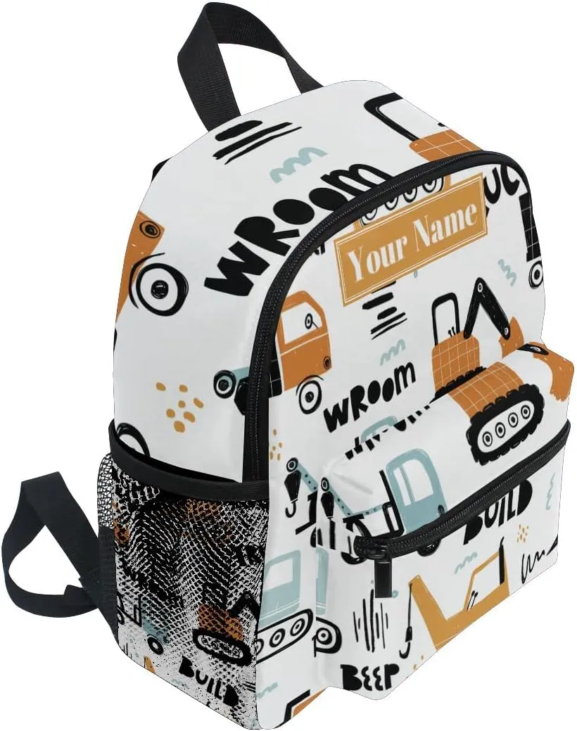 Custom Preschool Backpack with Chest Strap,Personalized Backpack with Name/Text Daycare Bag,Funny Construction Transport Car Nursery Bag Diaper Bag,S, Multi 16, One Size