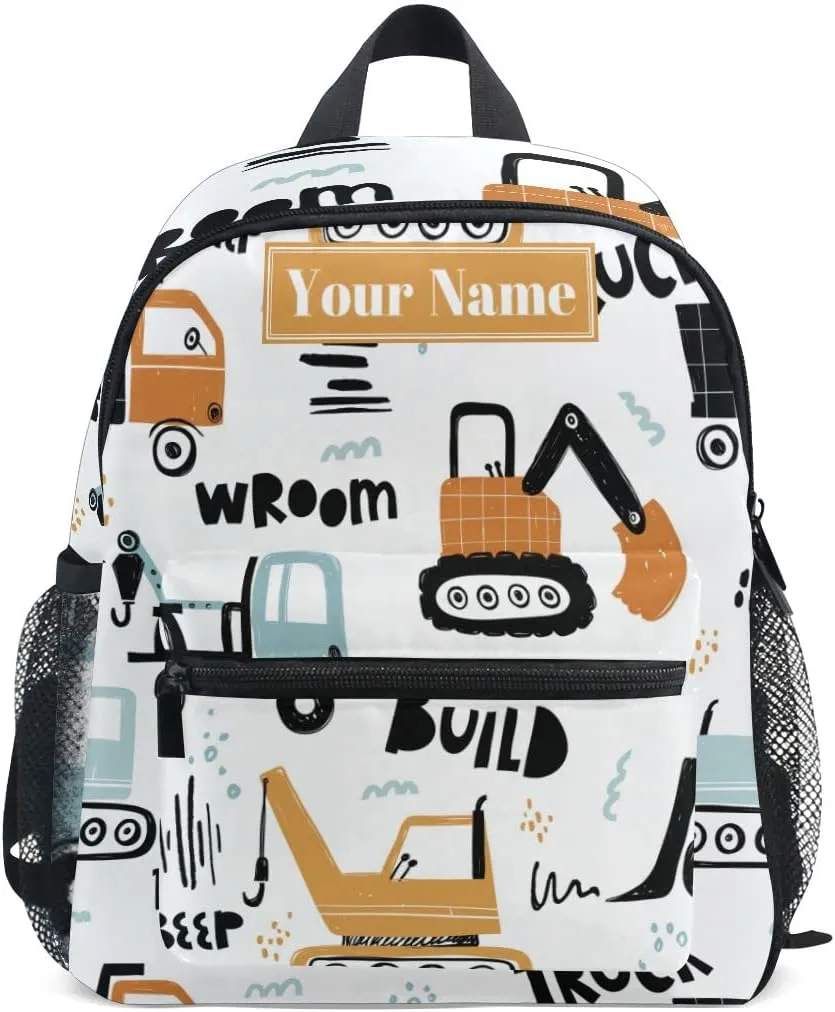 Custom Preschool Backpack with Chest Strap,Personalized Backpack with Name/Text Daycare Bag,Funny Construction Transport Car Nursery Bag Diaper Bag,S, Multi 16, One Size