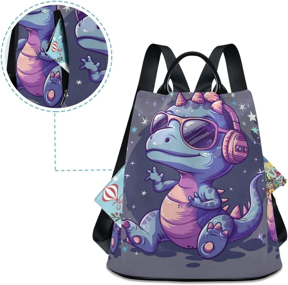 Cute Dinosaur Character Fashion Backpack Purse for Women Back Zipper Pocket Design