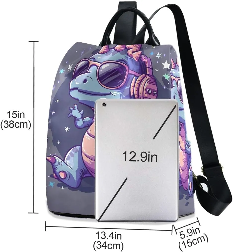 Cute Dinosaur Character Fashion Backpack Purse for Women Back Zipper Pocket Design