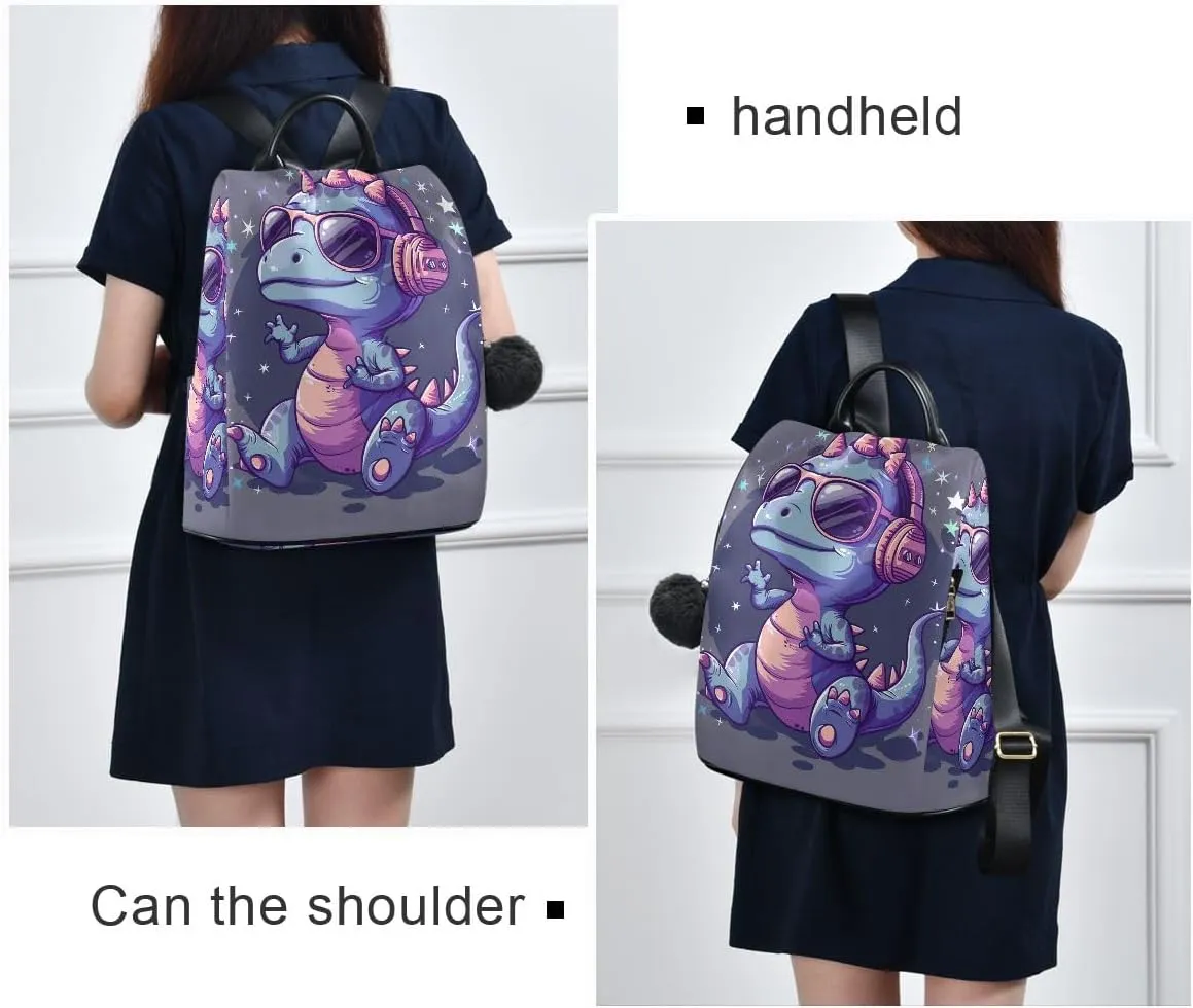 Cute Dinosaur Character Fashion Backpack Purse for Women Back Zipper Pocket Design