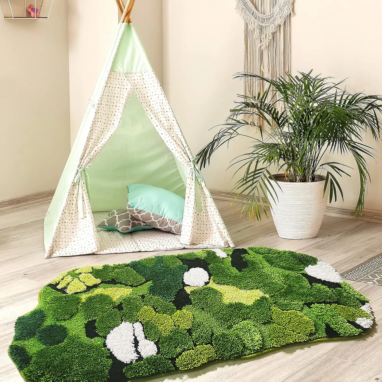 Cute Green Moss Bathroom Runner Rug Long Rectangular Boho Aesthetic Leaf Leaves Bath Mat Shaggy Non Slip Absorbent Shower Mat Decor